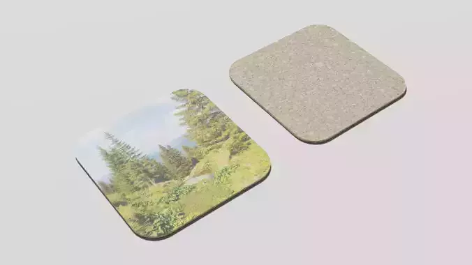 Coaster mountains and trees on