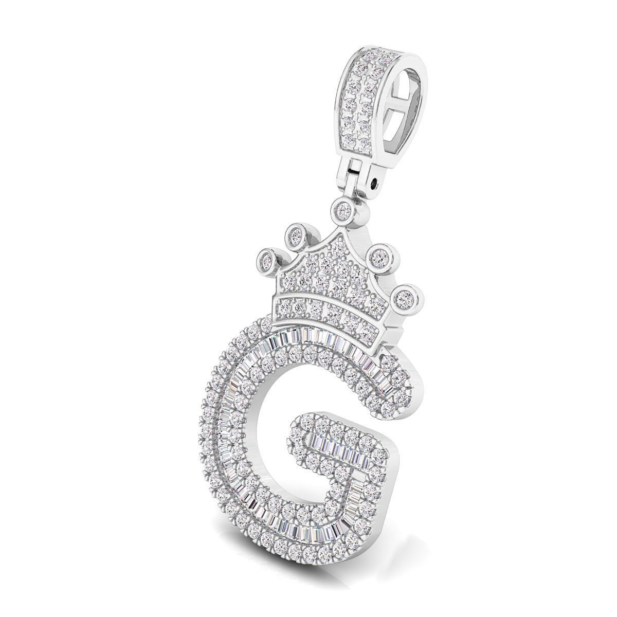 Crown Initial  G  Letter Pendant 3D print model_4