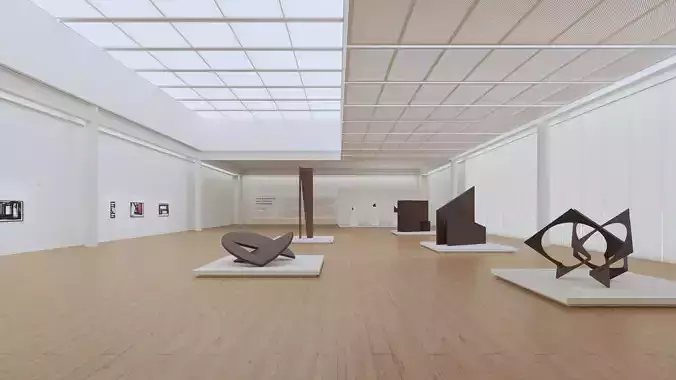 Modern Art Gallery Exhibition Interior Low Poly 