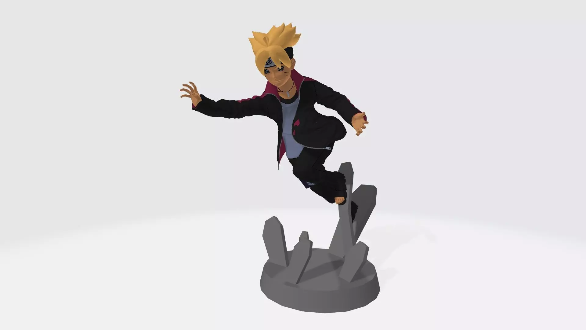Boruto character jumping on rock 3D print model