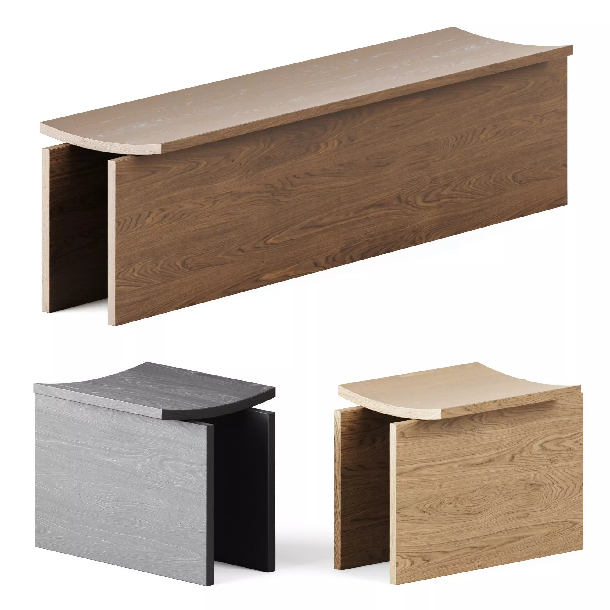 Curved Bench Large and Small by Estudio Rain 3D model_0