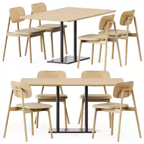 Easy Mix and Fix Table by Ton and Wooden Klara Chair by Moroso 3D model