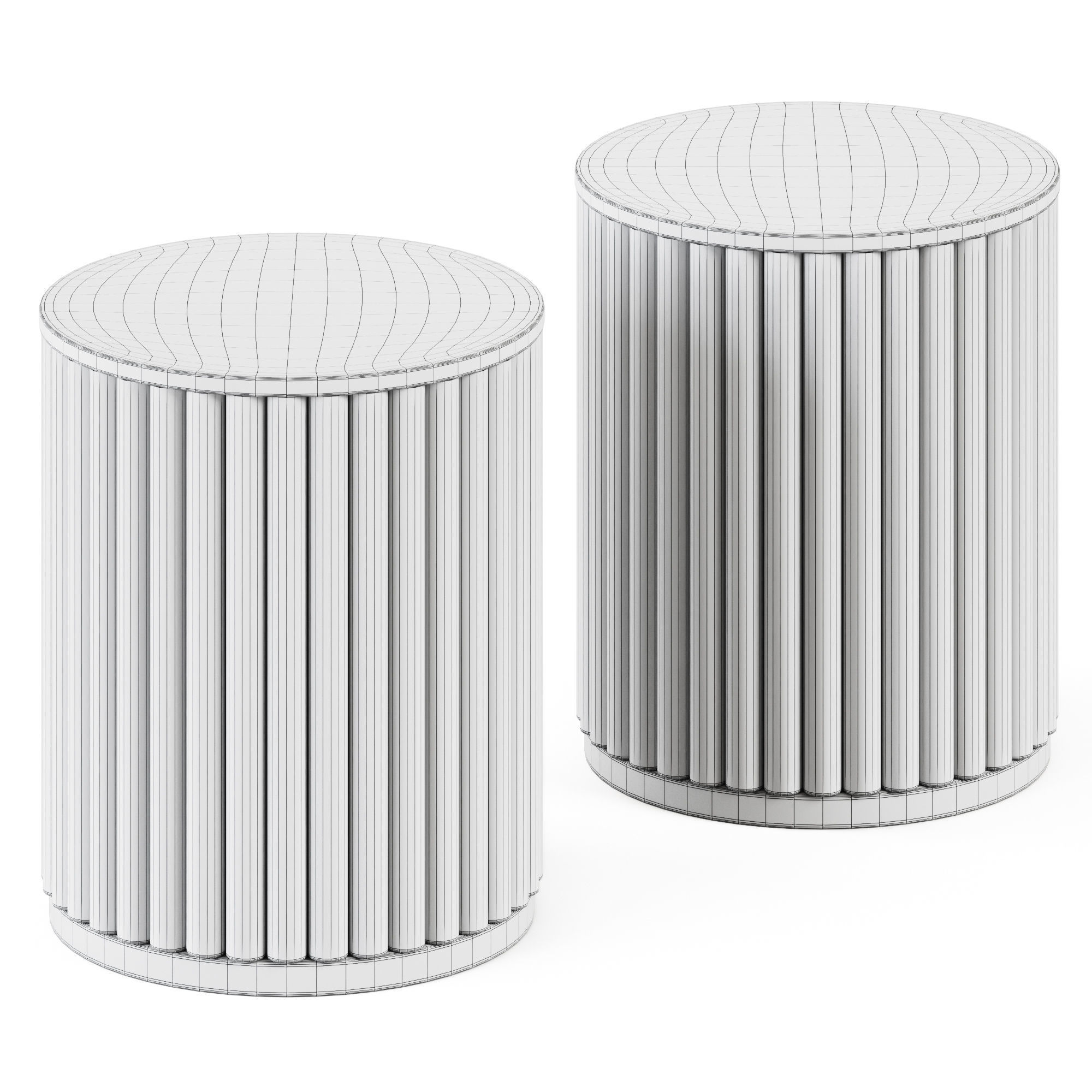 Wood Fluted Drum End Table Natural by Project 62 3D model_1