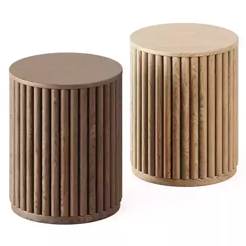 Wood Fluted Drum End Table Natural by Project 62