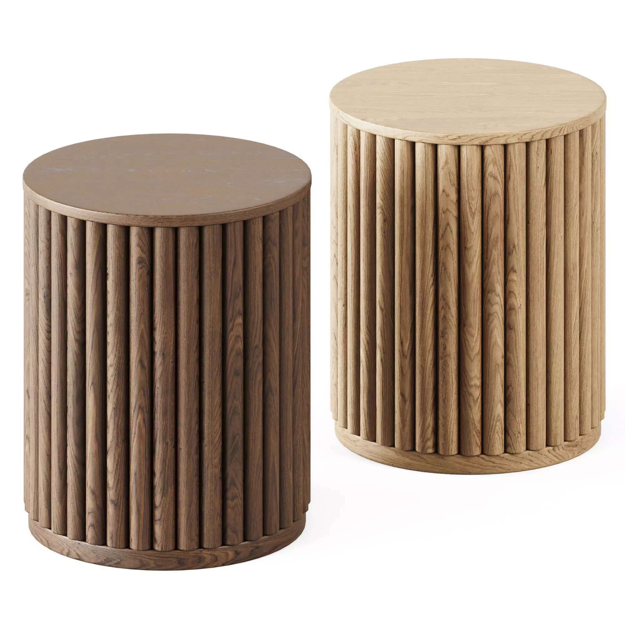 Wood Fluted Drum End Table Natural by Project 62 3D model_0