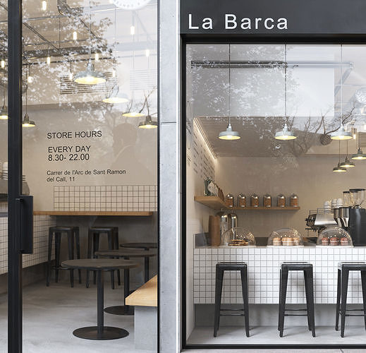 Interior of a street cafe 3D model 3