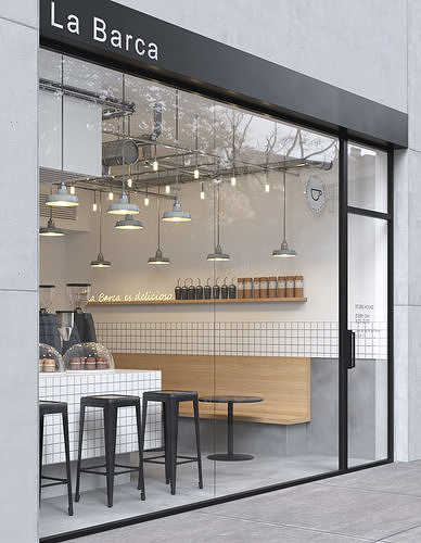 Interior of a street cafe 3D model 2