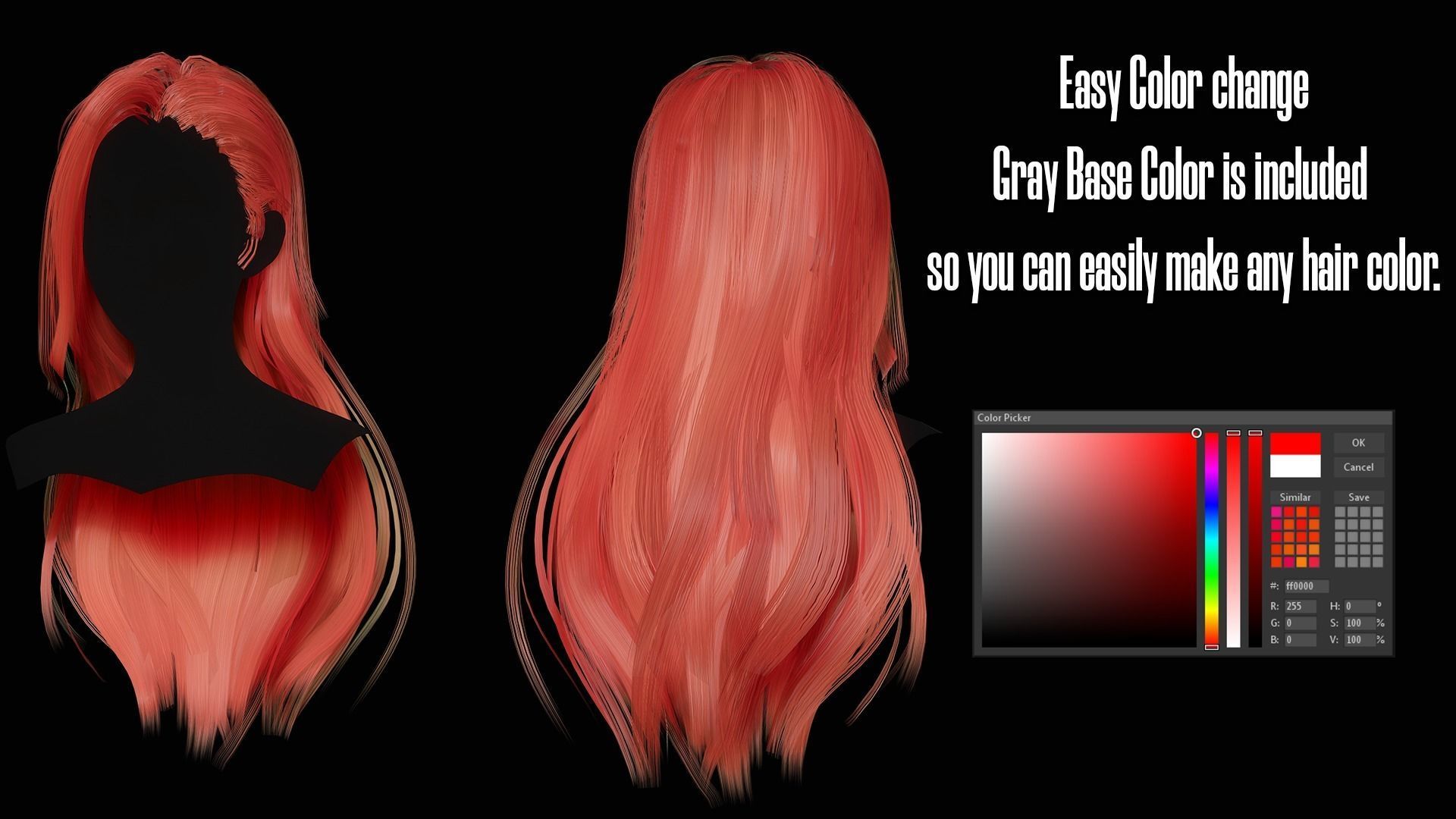 Female Hair Collection - Game Ready Low-poly 3D model_5