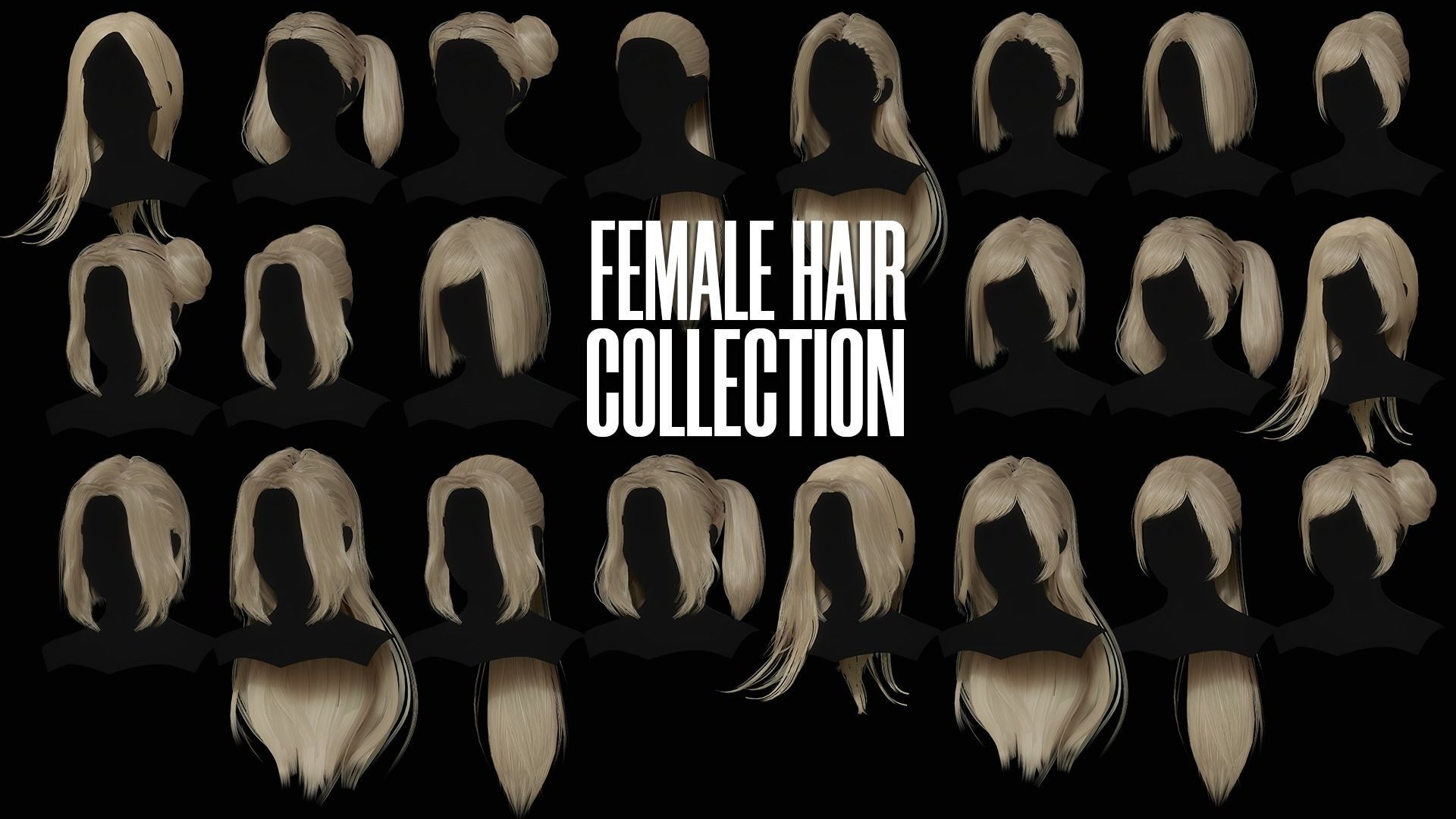 Female Hair Collection - Game Ready Low-poly 3D model_0