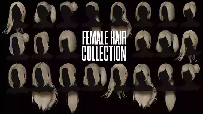 Female Hair Collection - Game Ready Low-poly 3D model