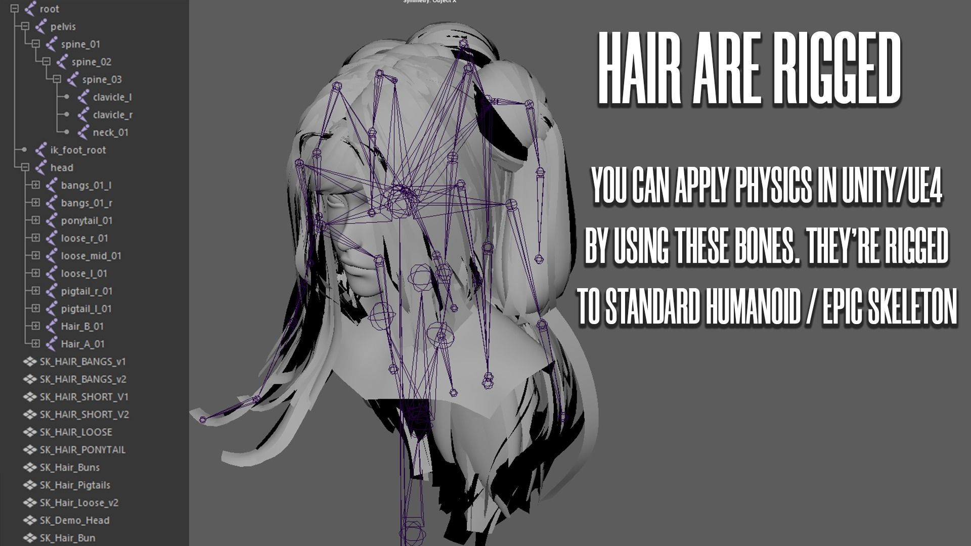 Female Hair Collection - Game Ready Low-poly 3D model_4