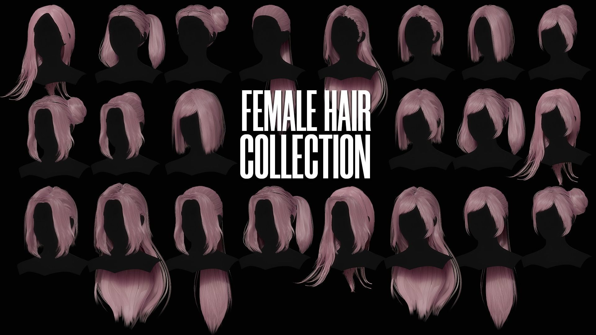 Female Hair Collection - Game Ready Low-poly 3D model_2