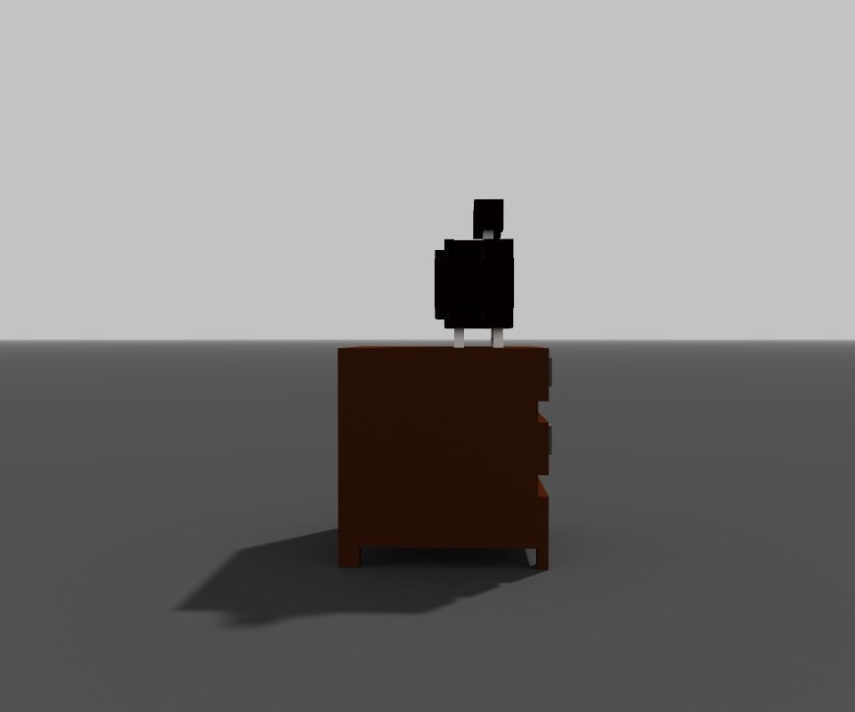 wooden bedside table with alarm clock voxel Low-poly 3D model_3