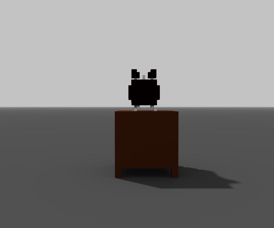 wooden bedside table with alarm clock voxel Low-poly 3D model_2