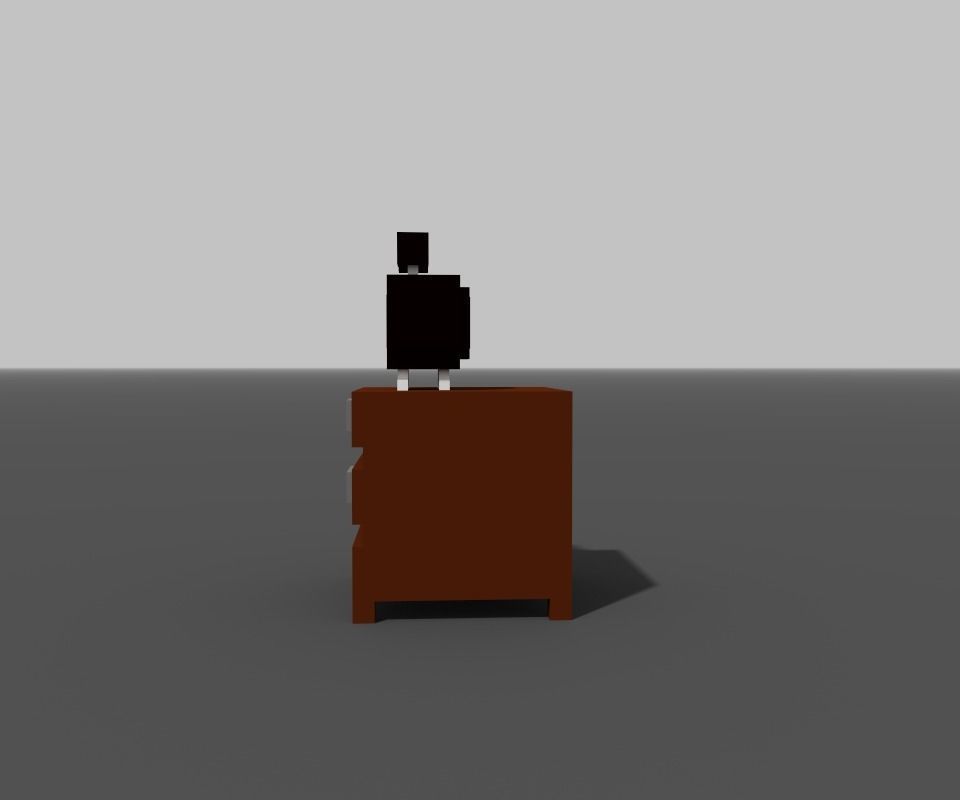 wooden bedside table with alarm clock voxel Low-poly 3D model_1