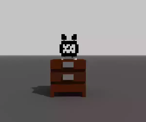 wooden bedside table with alarm clock voxel
