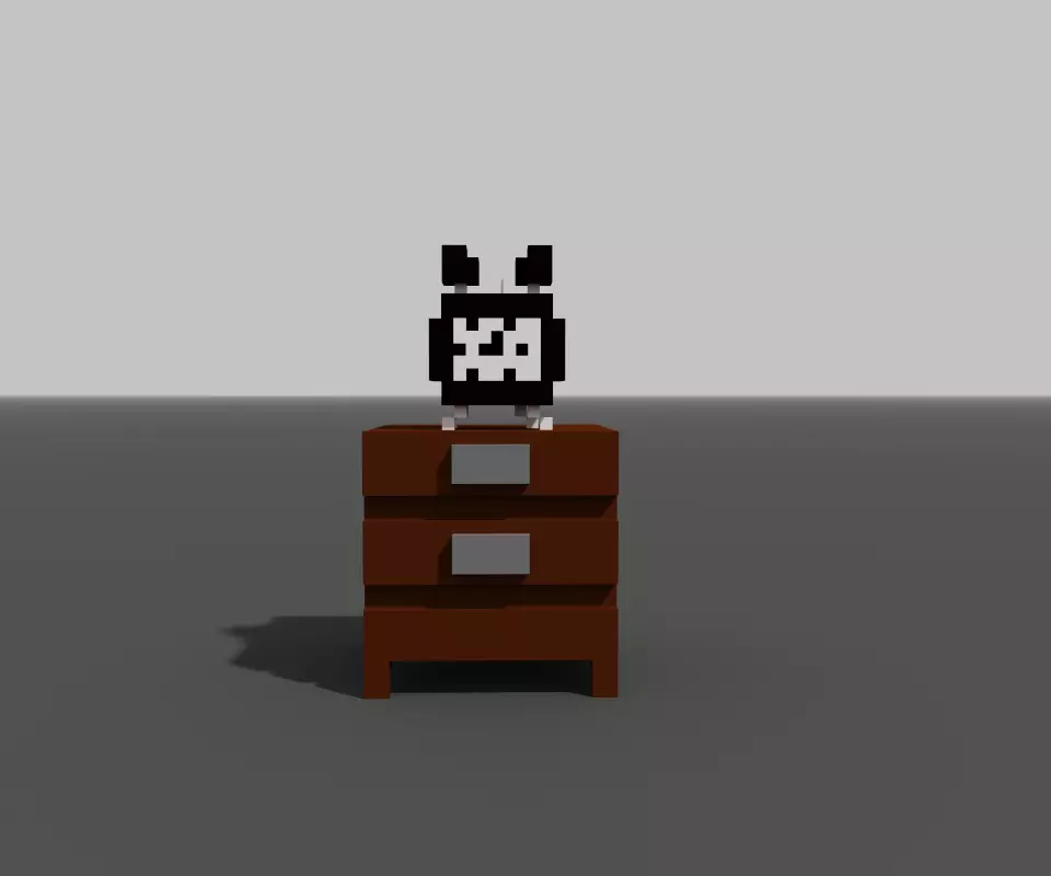 wooden bedside table with alarm clock voxel Low-poly 3D model_0
