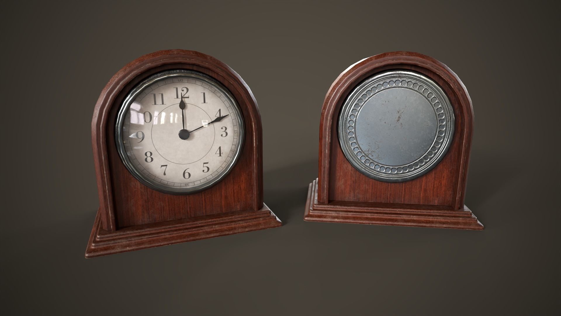 Small vintage table clock Low-poly 3D model_1