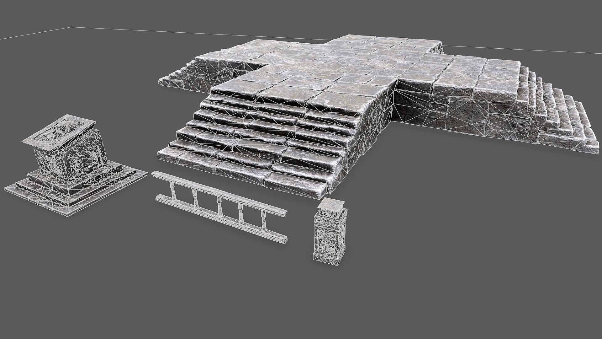 Skull Temple Set Low-poly 3D model_9