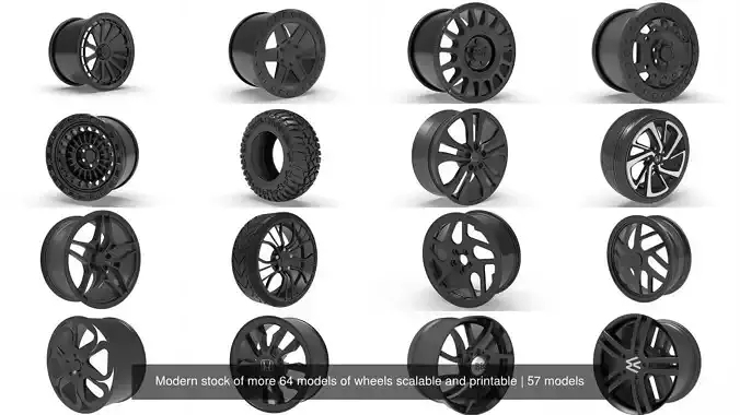  Modern stock of more 64 models of wheels scalable and printable 3D Model Collection