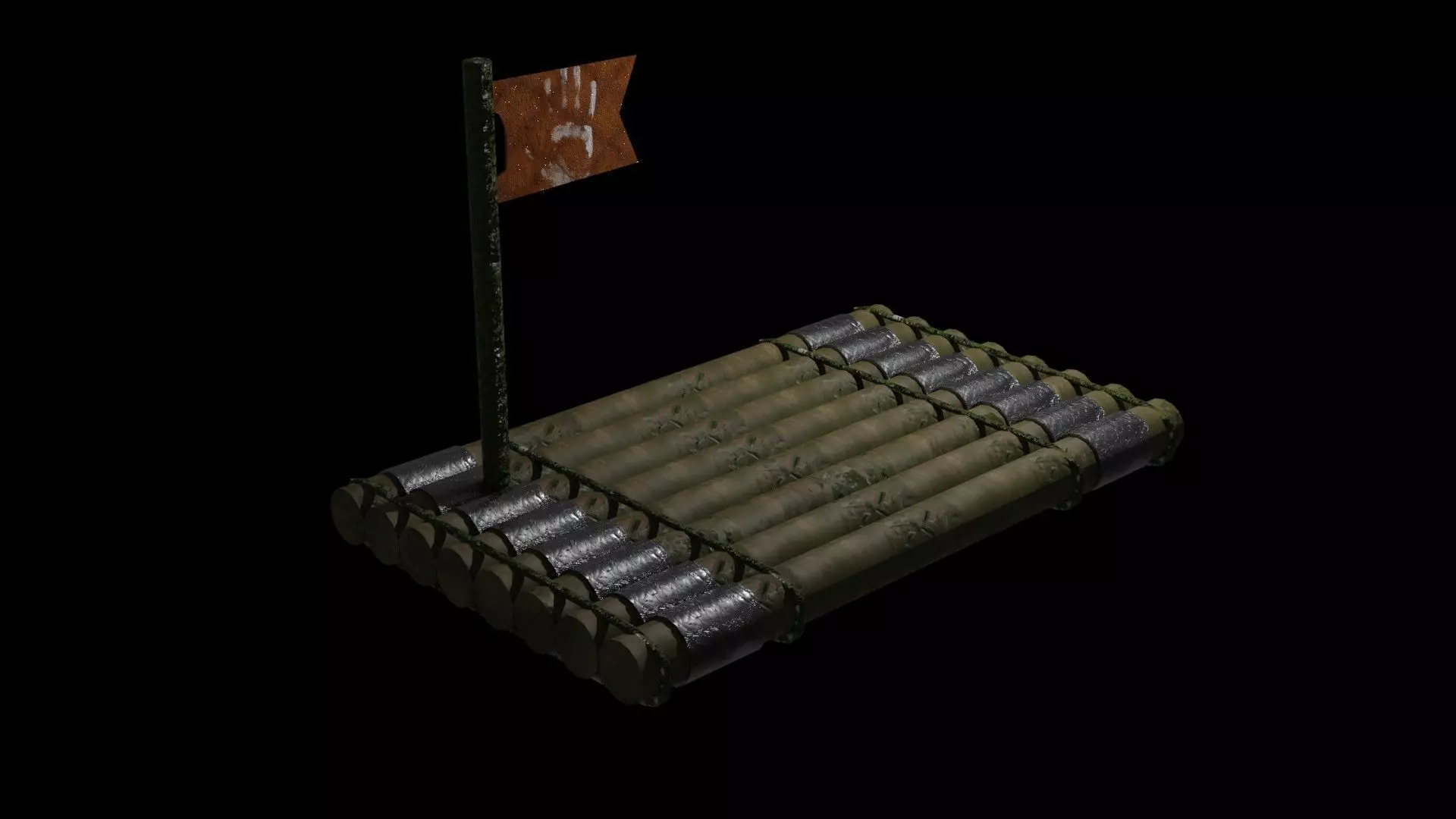 3Wrap Low Poly 3dModel pile of barrels with flag on top Low-poly 3D model