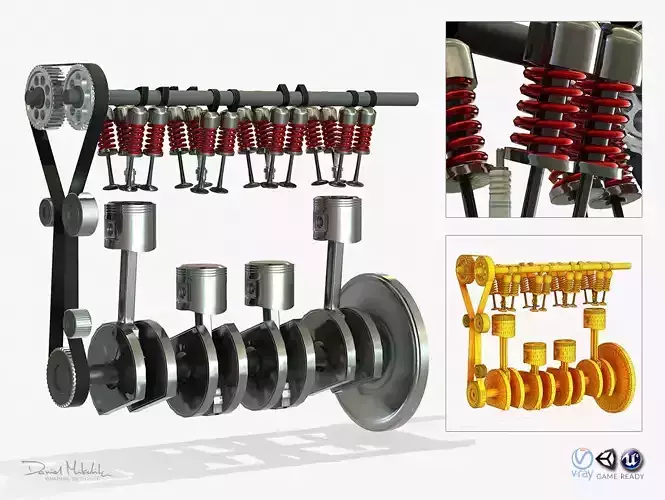 Animated Engine Parts 4T PBR Low-poly 3D model