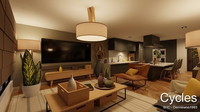 Luxury one bedroom apartment Low-poly 3D model 3