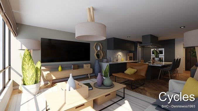 Luxury one bedroom apartment Low-poly 3D model 2