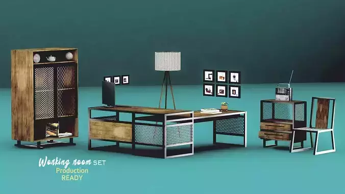Interior working room set industrial design