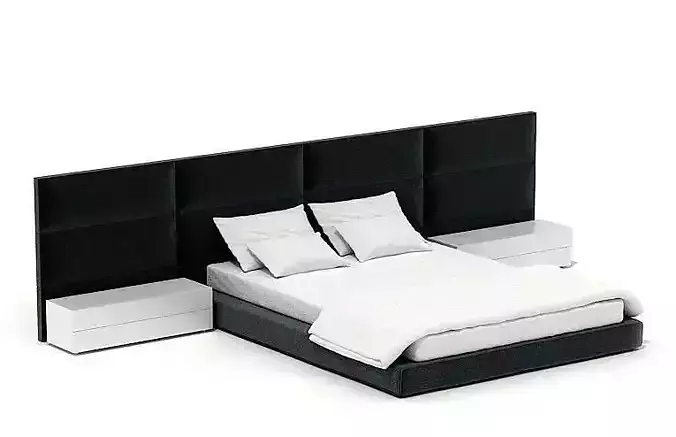 Black Bed With Headboard And White Nightstands