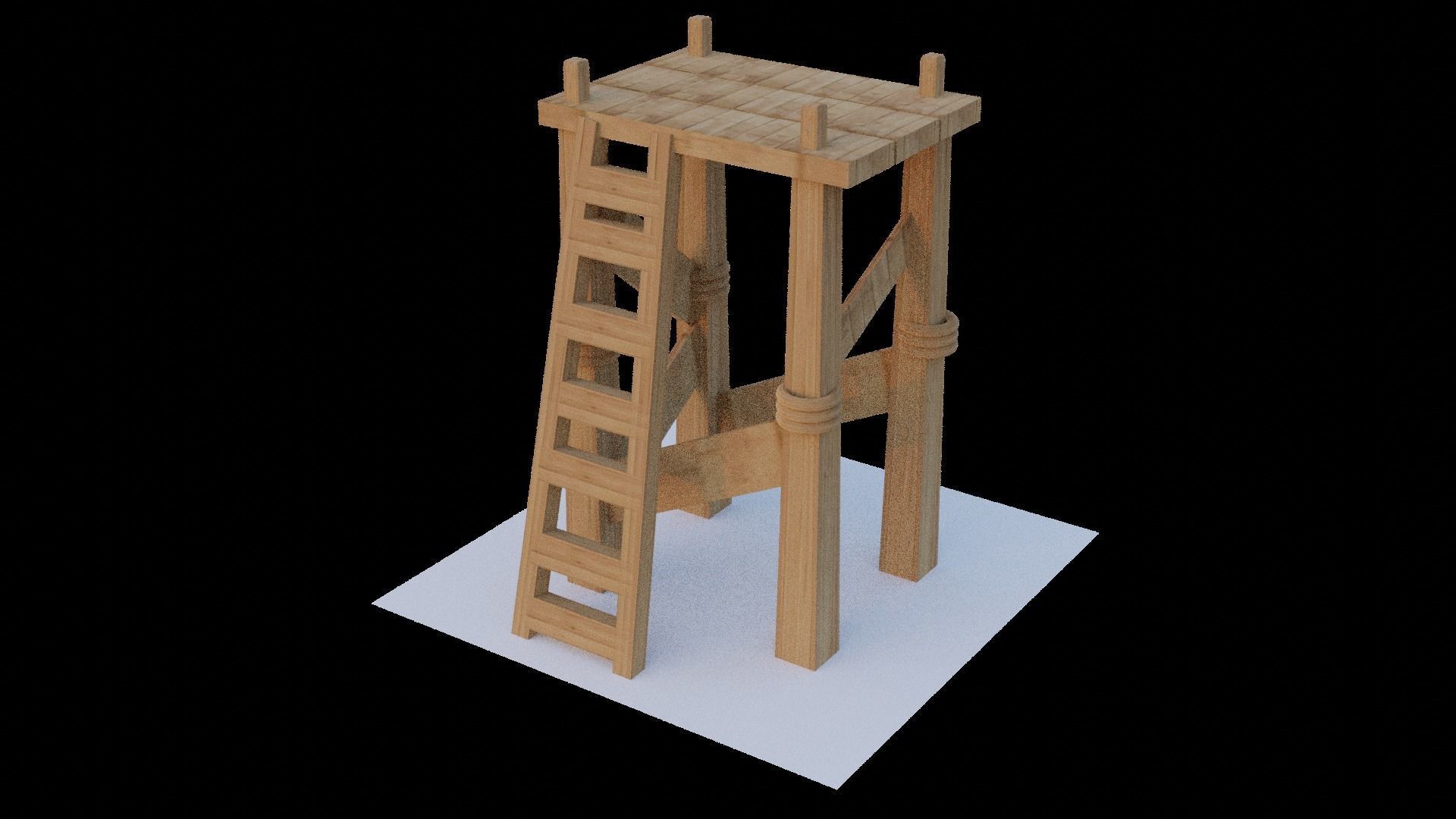 lowpoly art wooden ladder Low-poly 3D model_2