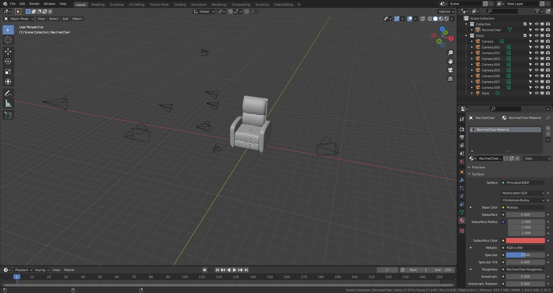 Leather Recliner Chair Low-poly 3D model_21