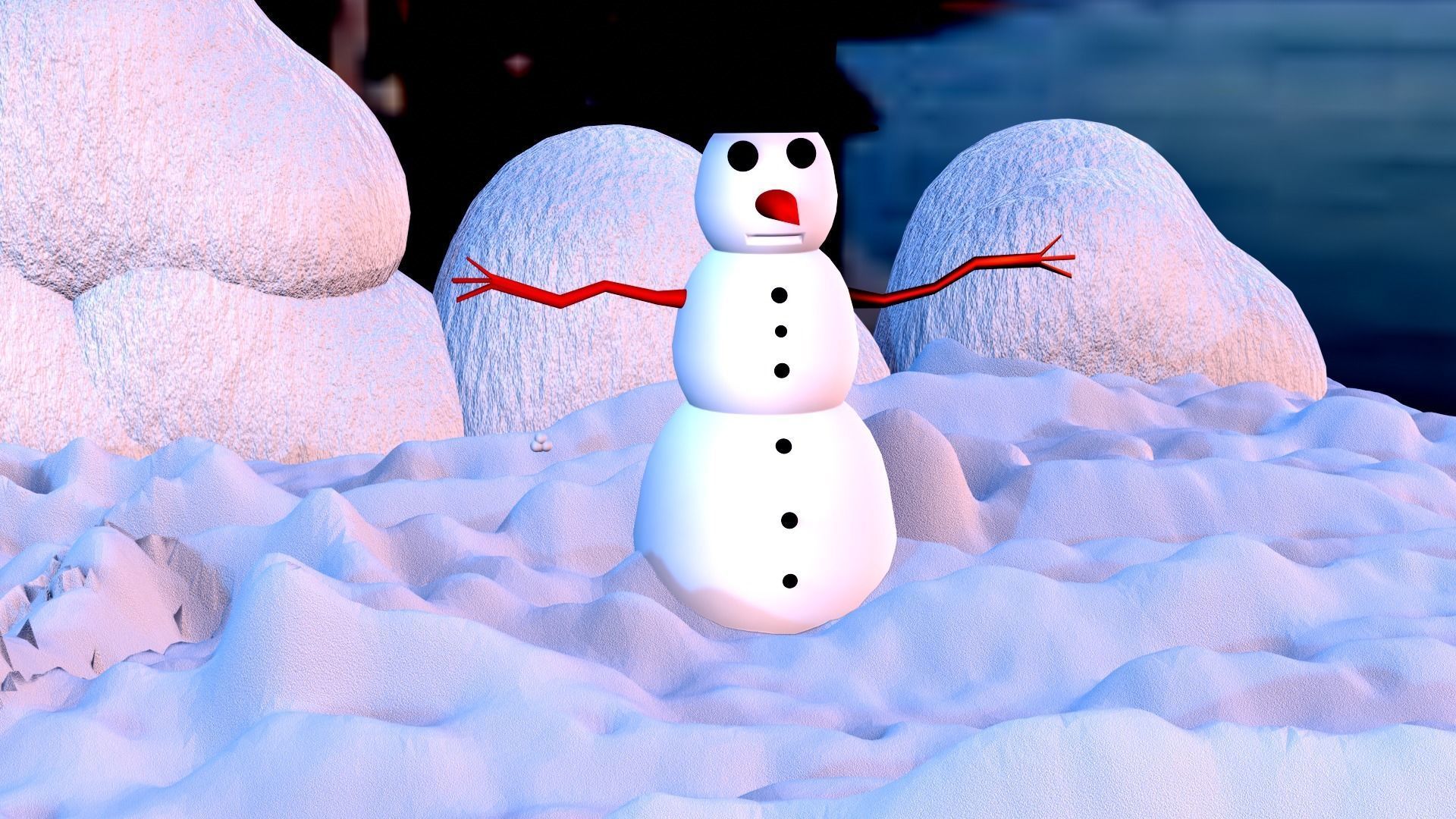 SNOWMAN in snow Low-poly 3D model_2