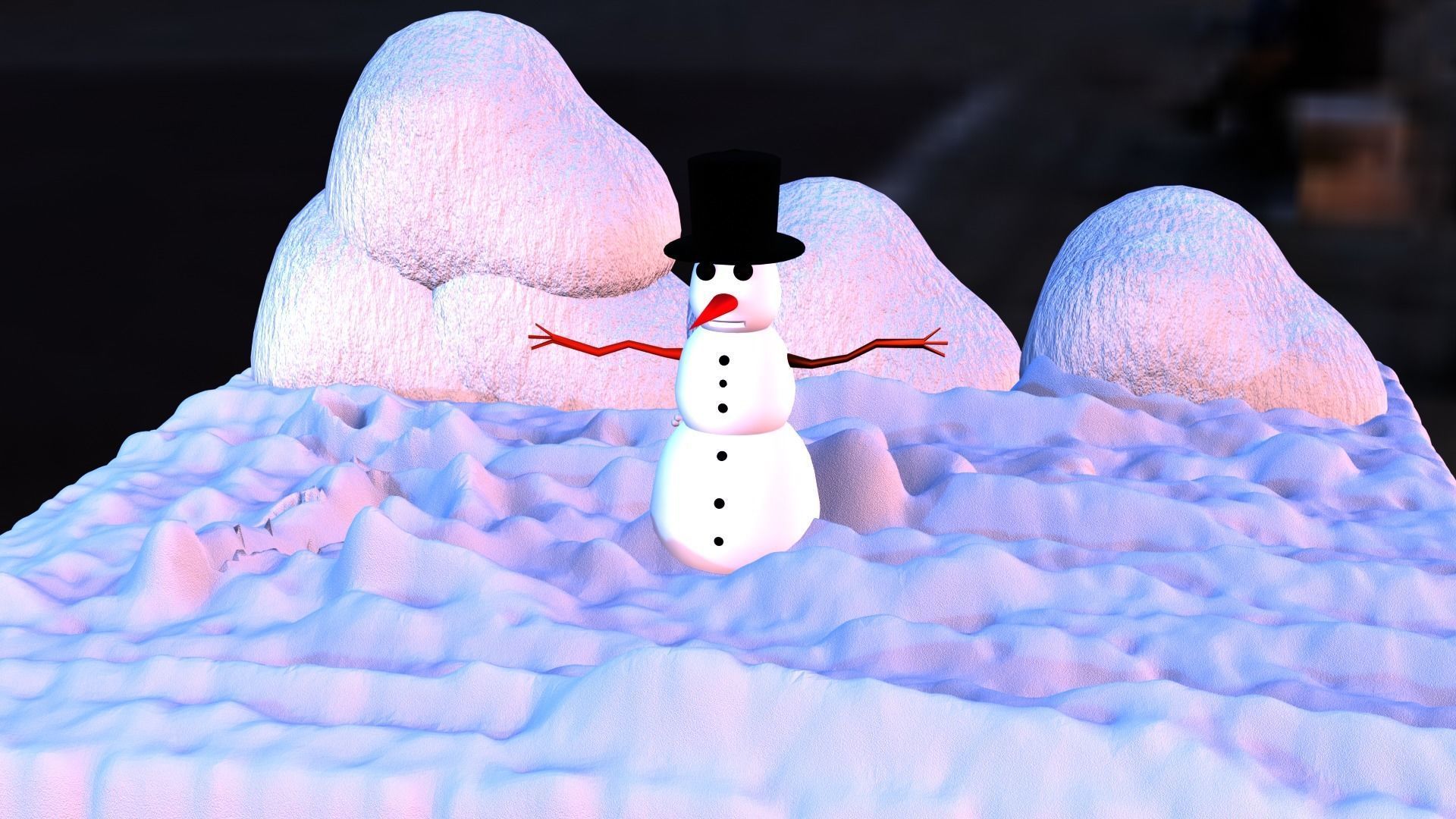 SNOWMAN in snow Low-poly 3D model_1