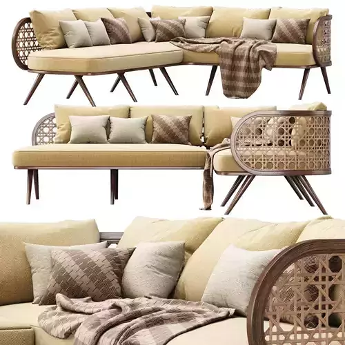 Victoria wooden rattan corner sofa PS80 