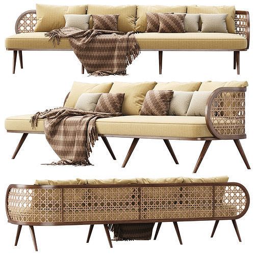 Victoria wooden rattan four-seater sofa PS80  3D model