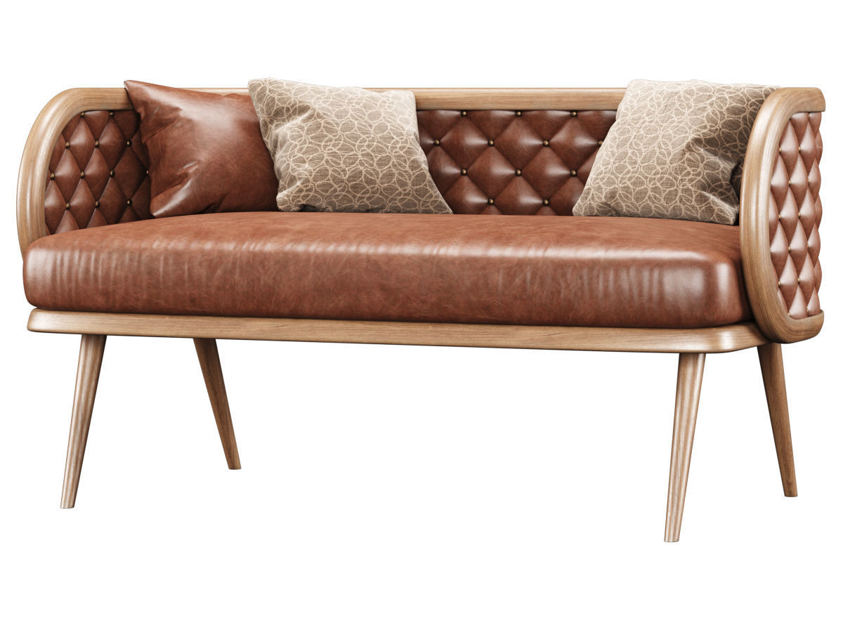 Victoria leather two-seater restaurant sofa LC15  3D model_1