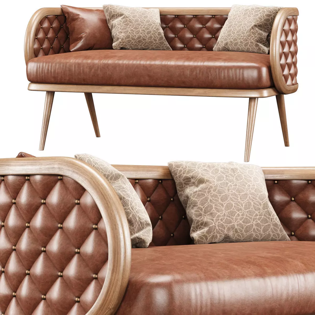 Victoria leather two-seater restaurant sofa LC15  3D model_0