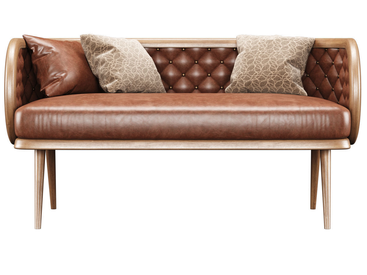 Victoria leather two-seater restaurant sofa LC15  3D model_3