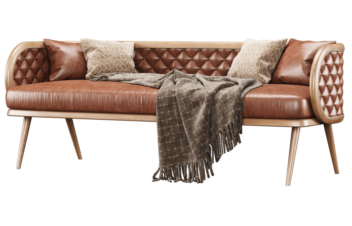 Victoria leather three-seater restaurant sofa LC15  3D model_1