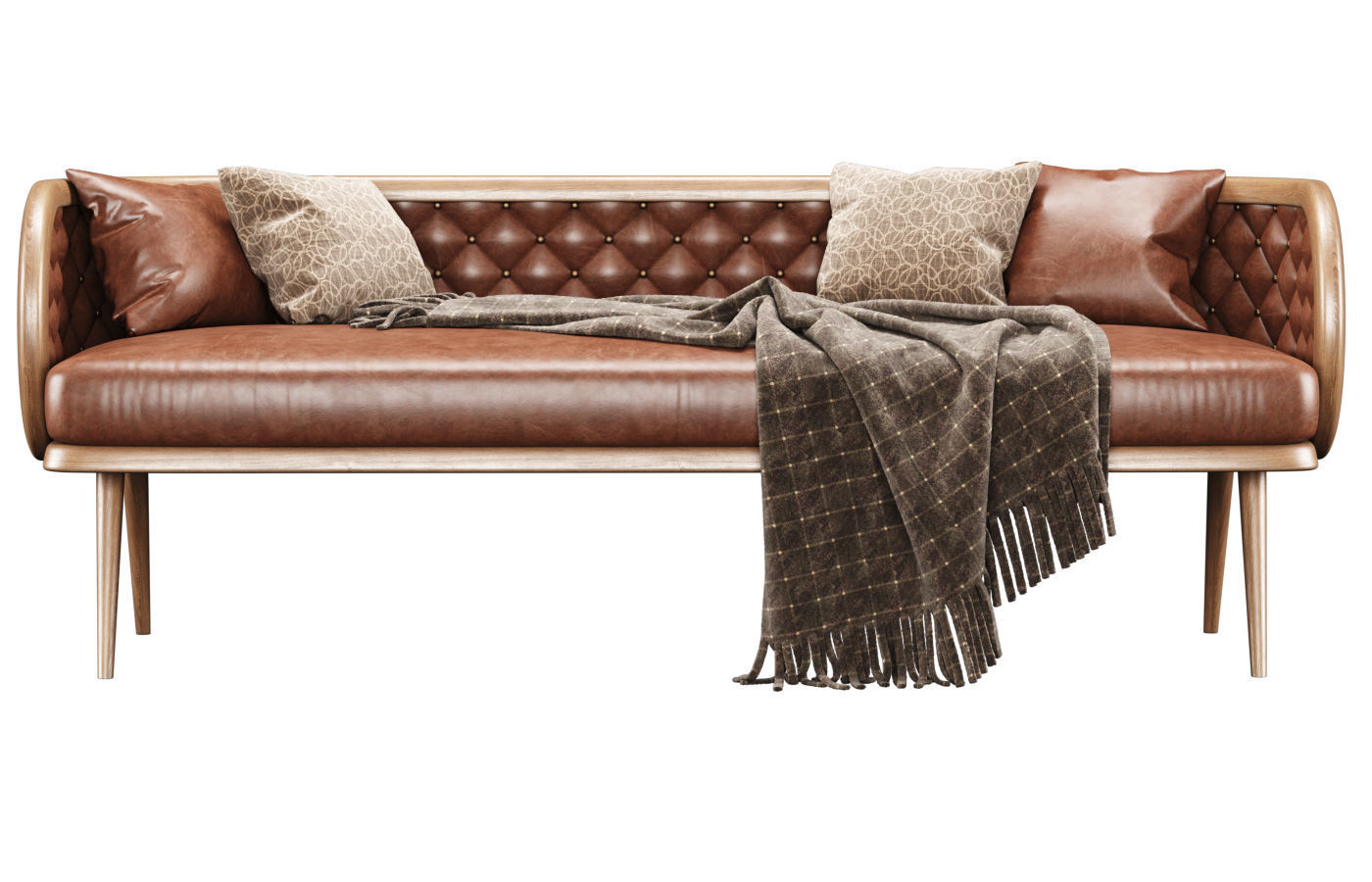 Victoria leather three-seater restaurant sofa LC15  3D model_3