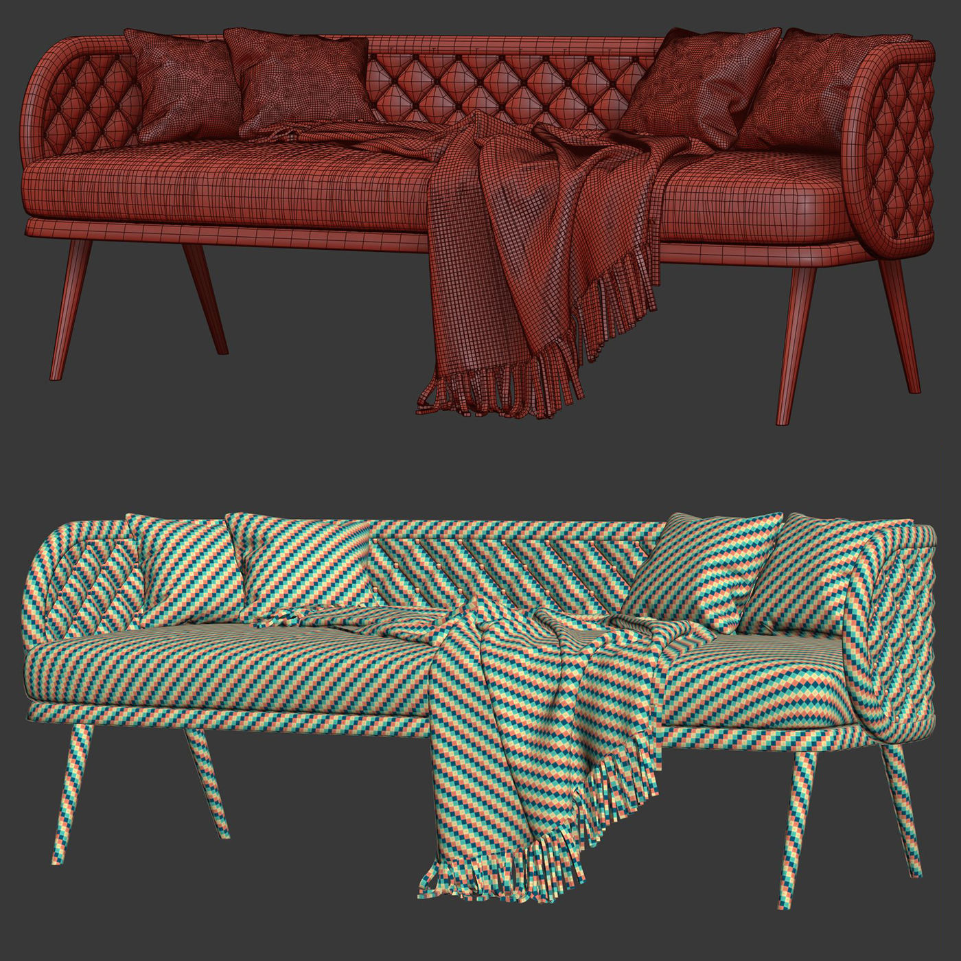 Victoria leather three-seater restaurant sofa LC15  3D model_6