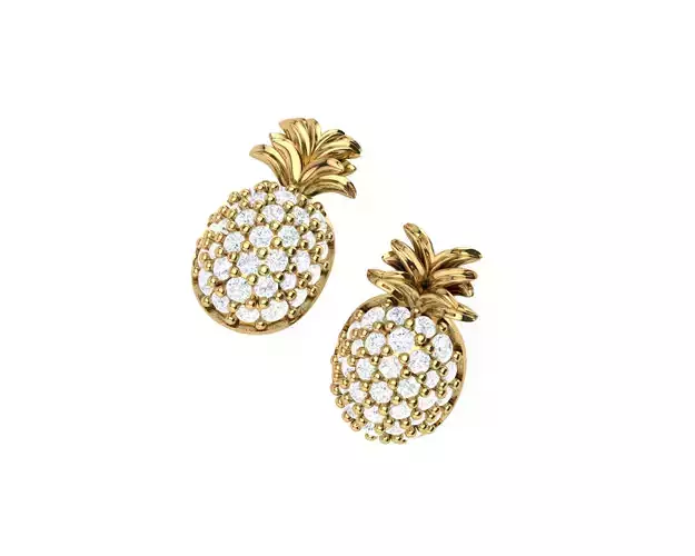 Pineapple pair of gold and diamond earrings