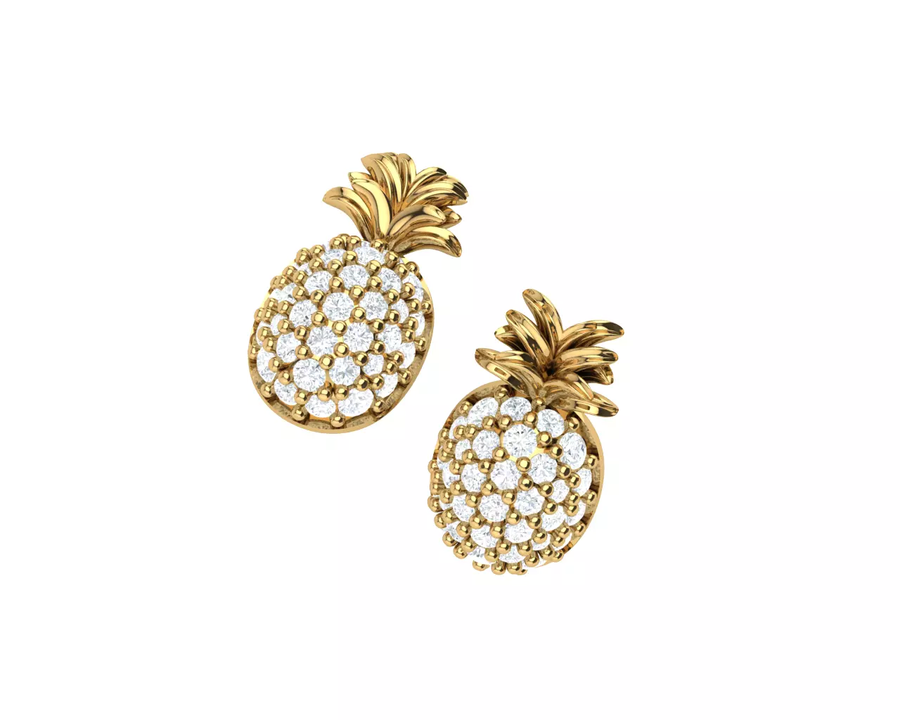 Pineapple pair of gold and diamond earrings 3D print model_0