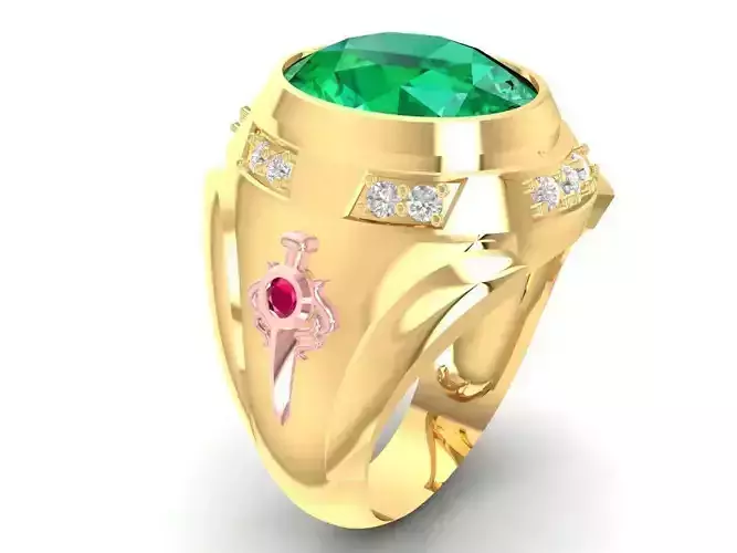 Luxury Green Gemstone and Pink Accent Men Ring 933 