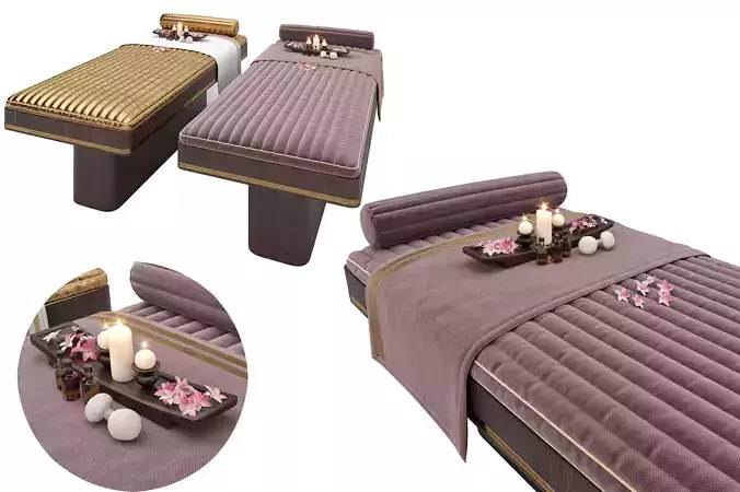GOLD SPA-MASSAGE BED WITH SPA DECORATIONS 3D model