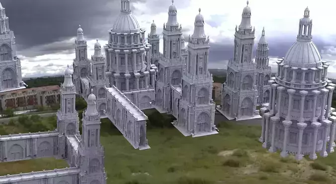 Gothic Cathedral City architecture Kitbash 3D model