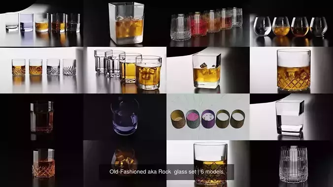 Old-Fashioned aka Rock  glass set 3D Model Collection