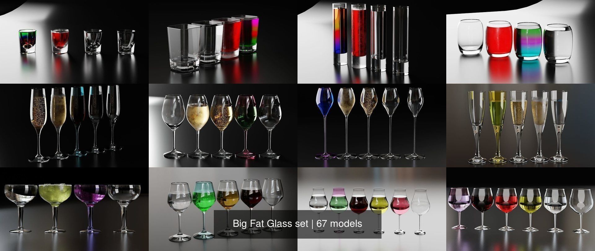Big Fat Glass set 3D Model Collection_4