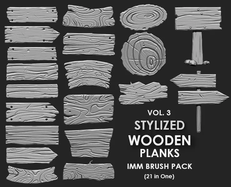 Stylized Wooden Plank IMM Brush Pack 21 in One Vol3 3D model